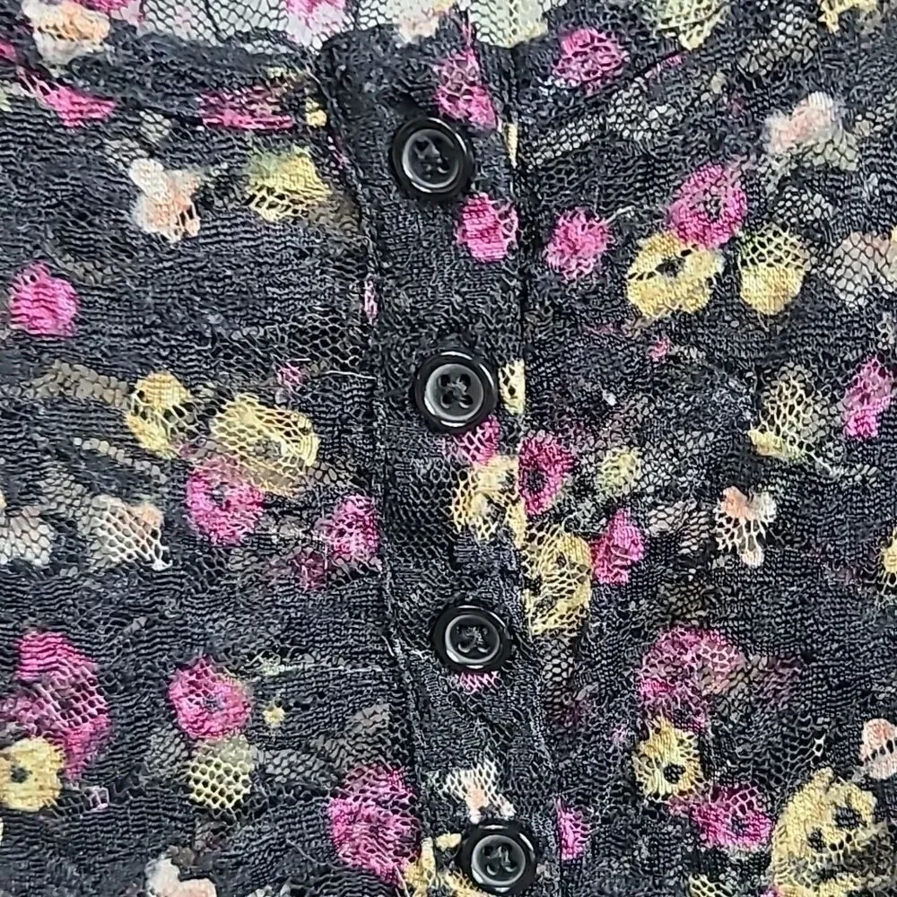 Torrid Floral Lace Peplum Blouse 2X Black Semi Sheer Babydoll Button Front Top